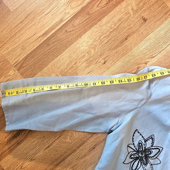 Positive Attitude 2pc Baby Blue Tank Top Linen Jacket Brown Embroi Beaded Flower - Picture 13 of 15